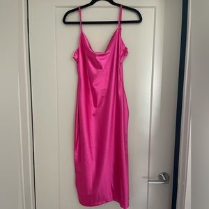 Hot Pink Satin Midi Dress